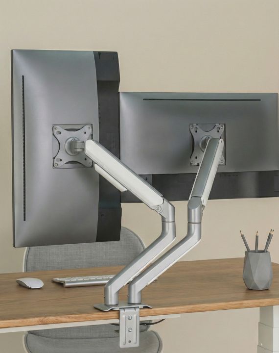 Indalio dual Monitor Arms supporting two displays
